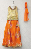 Silk Kids Lehenga With Embroidery And Stone Work On The Top And Fabric Work On The Bottom (KR29)